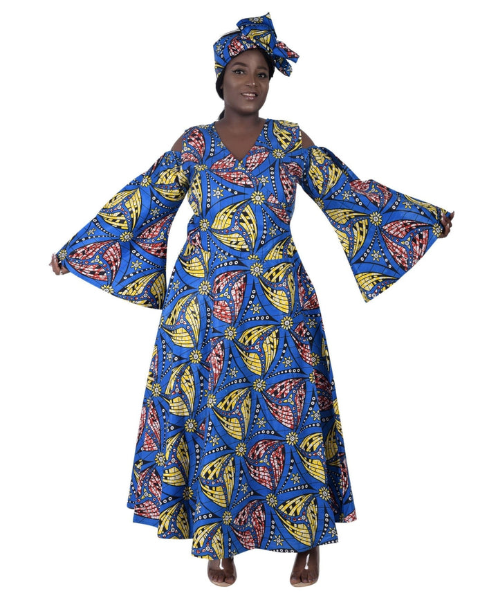 Bell Sleeves African Print Wrap Dress 1918 - Advance Apparels Inc