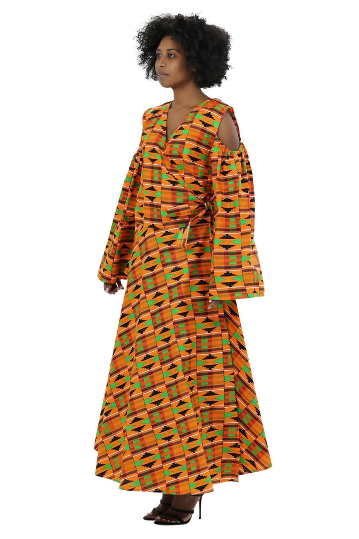 Bell Sleeves African Print Wrap Dress 1918 - Advance Apparels Inc