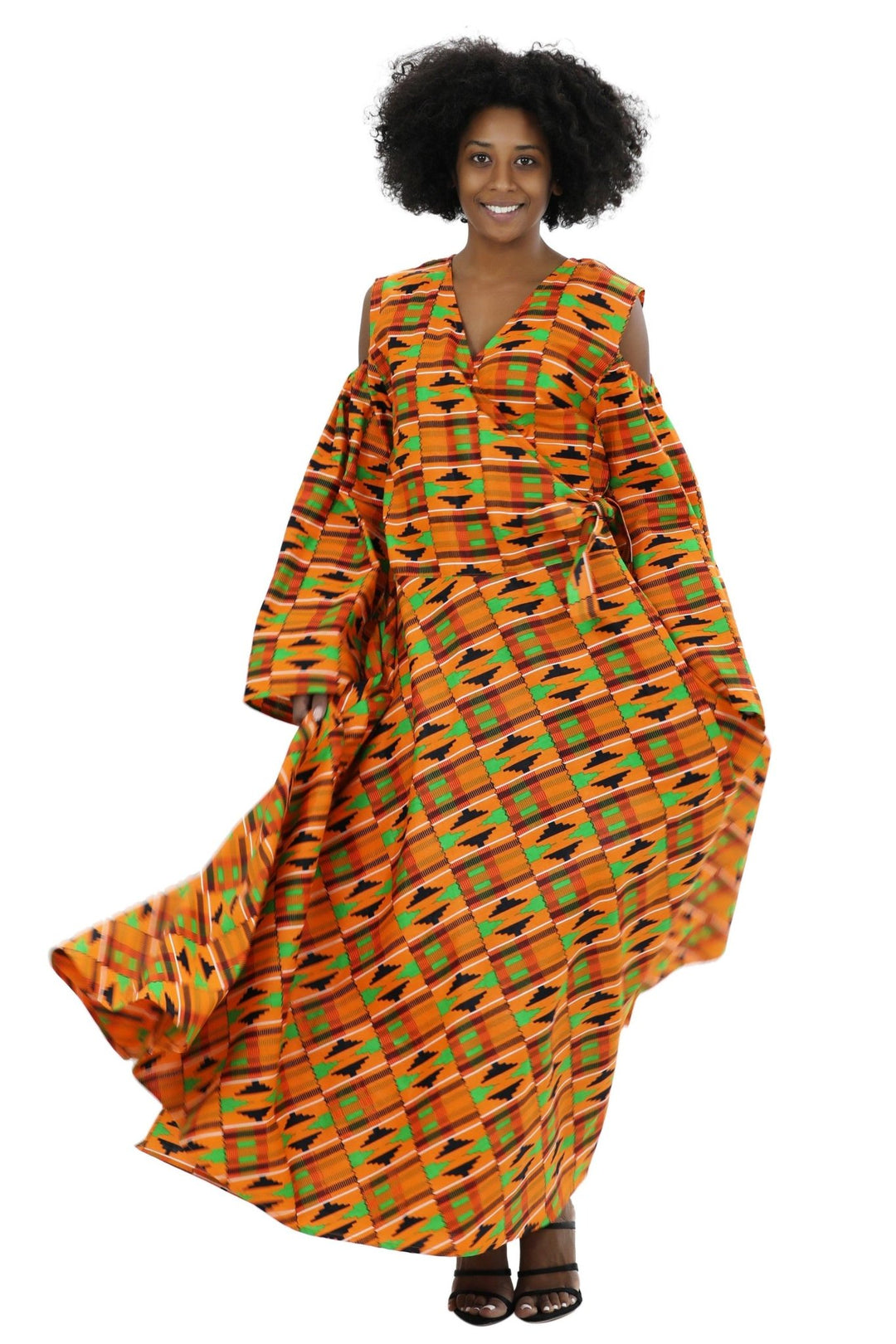 Bell Sleeves African Print Wrap Dress 1918 - Advance Apparels Inc