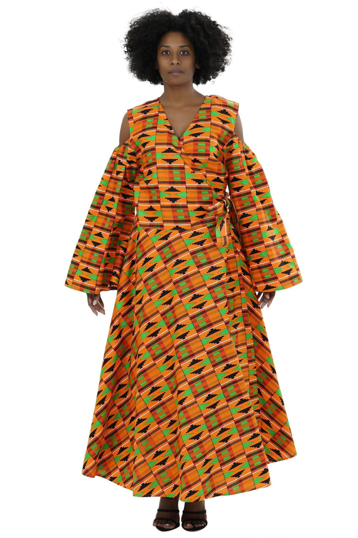 Bell Sleeves African Print Wrap Dress 1918 - Advance Apparels Inc