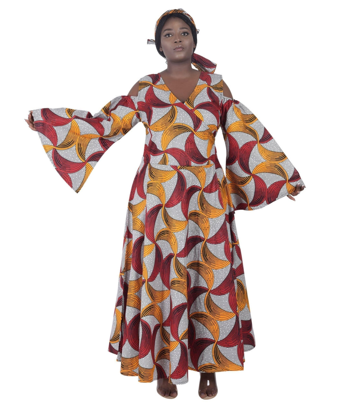 Bell Sleeves African Print Wrap Dress 1918 - Advance Apparels Inc