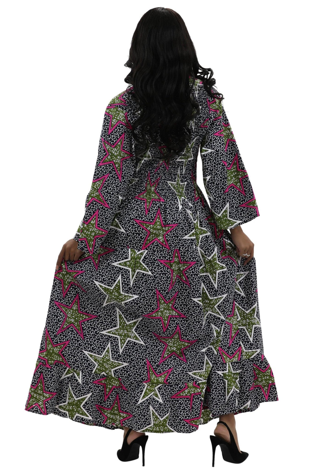 Bell Sleeves Long African Print Maxi Dress 2183 - Advance Apparels Inc