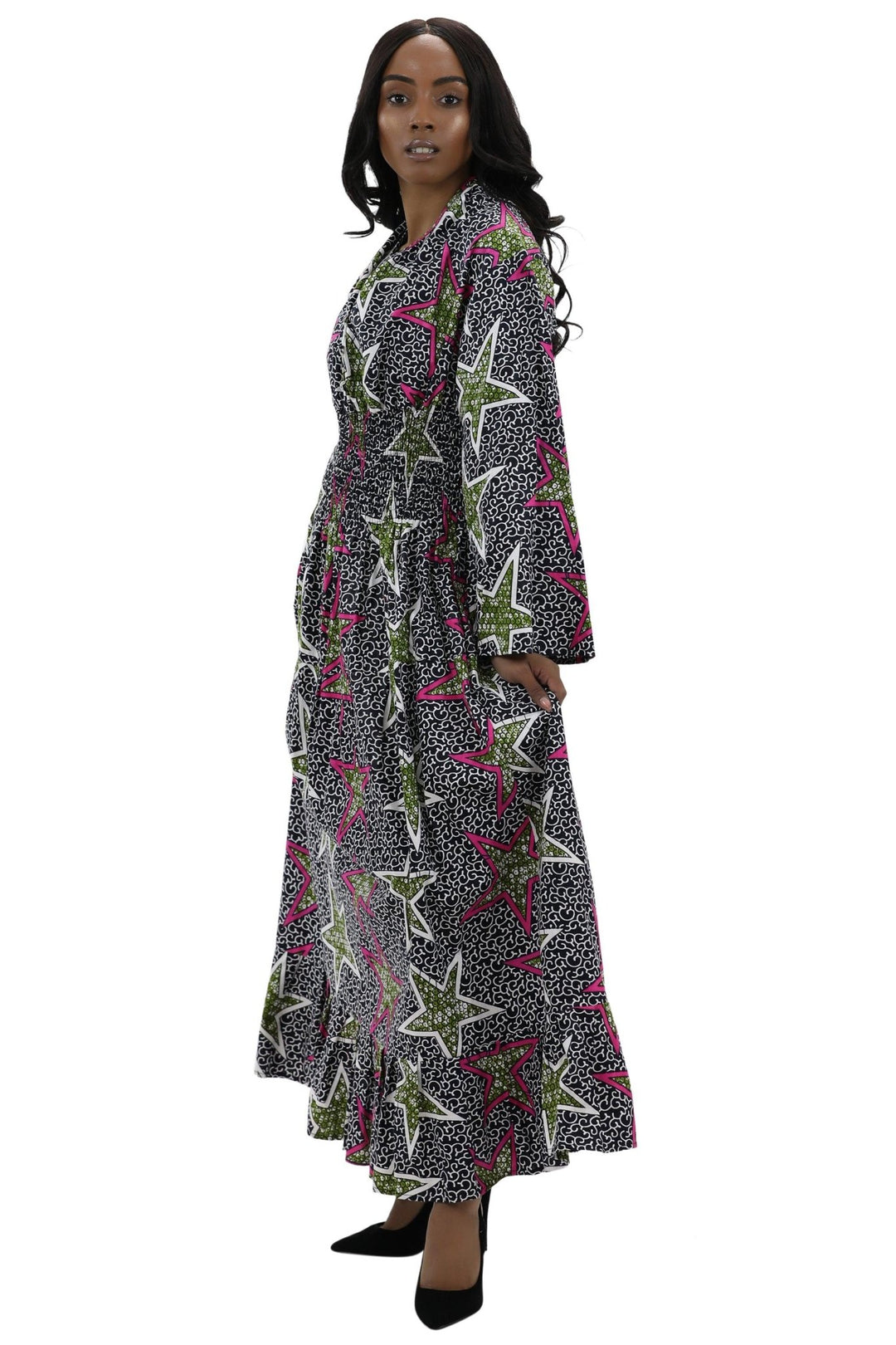 Bell Sleeves Long African Print Maxi Dress 2183 - Advance Apparels Inc