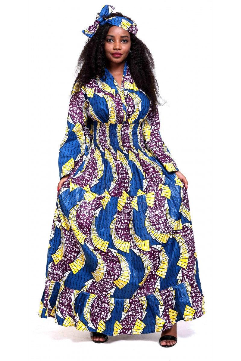 Bell Sleeves Long African Print Maxi Dress 2183 - Advance Apparels Inc