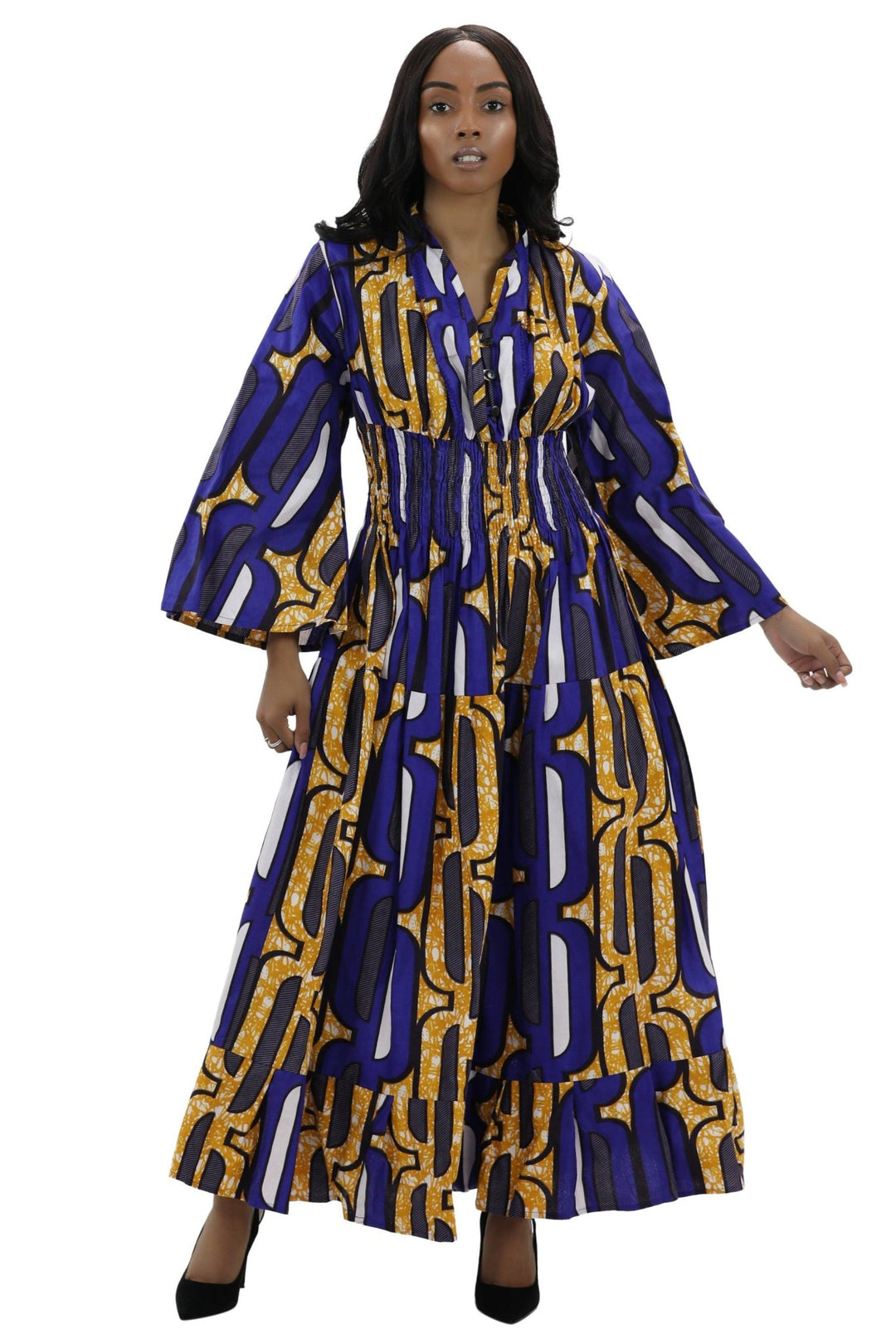 Bell Sleeves Long African Print Maxi Dress 2183 - Advance Apparels Inc