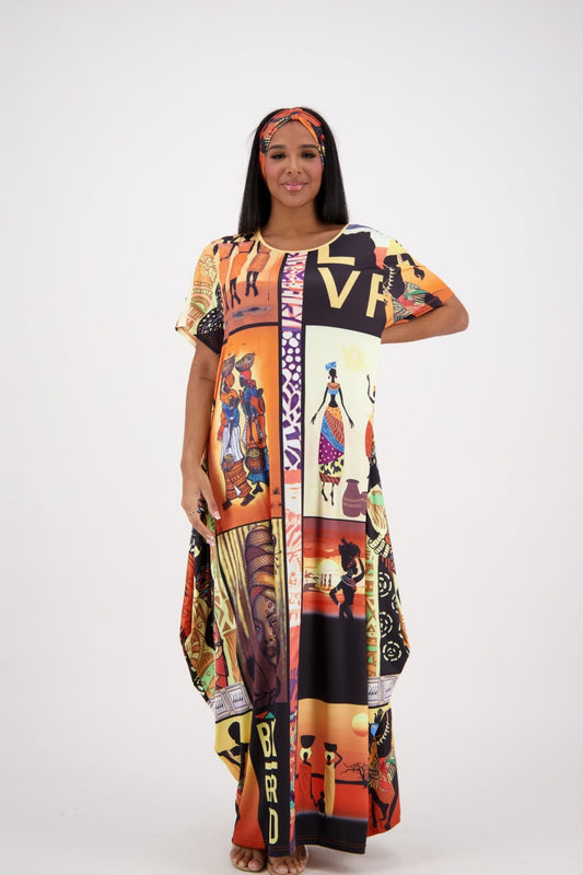 "Black by Popular Demand" Print Kaftan CH8862 - Advance Apparels Inc