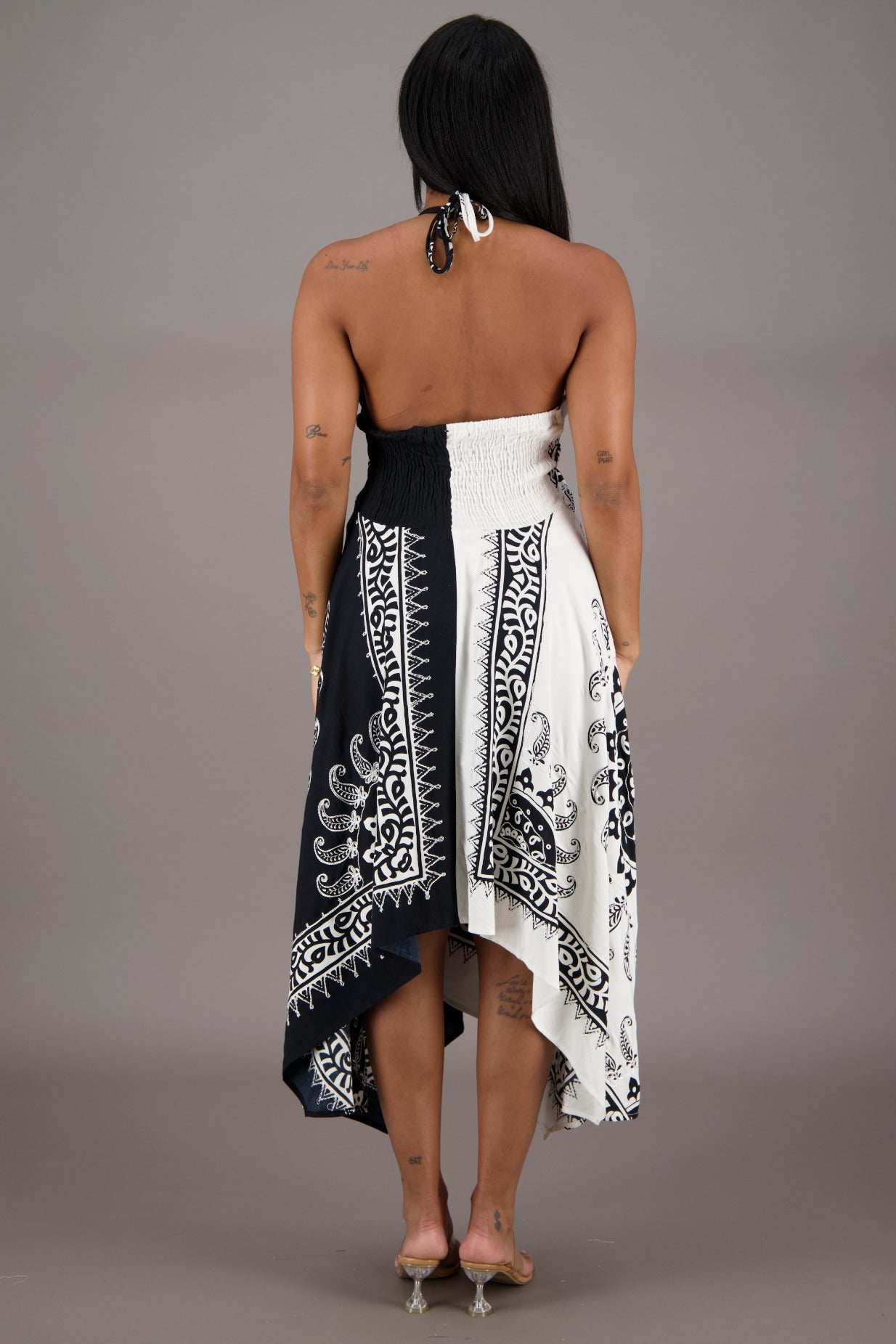 Black + White Batik Scarf Dress 1927 - Advance Apparels Inc