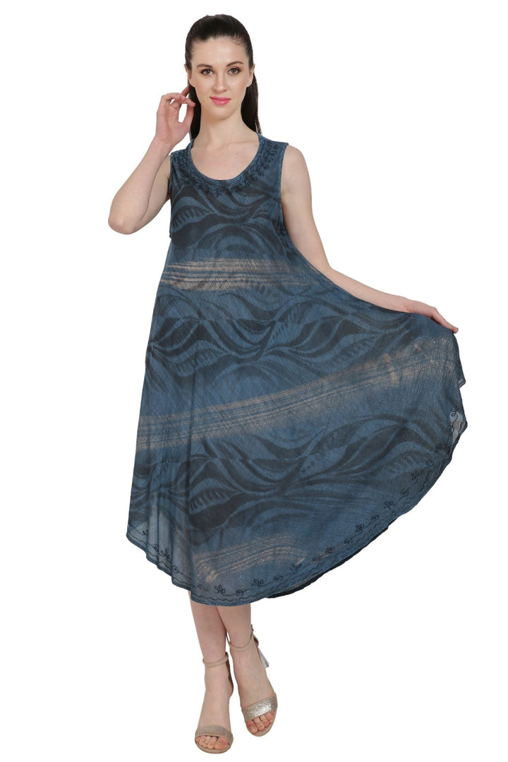 Block Print Tie Dye Umbrella Beach Dress UD48-2301 - Advance Apparels Inc