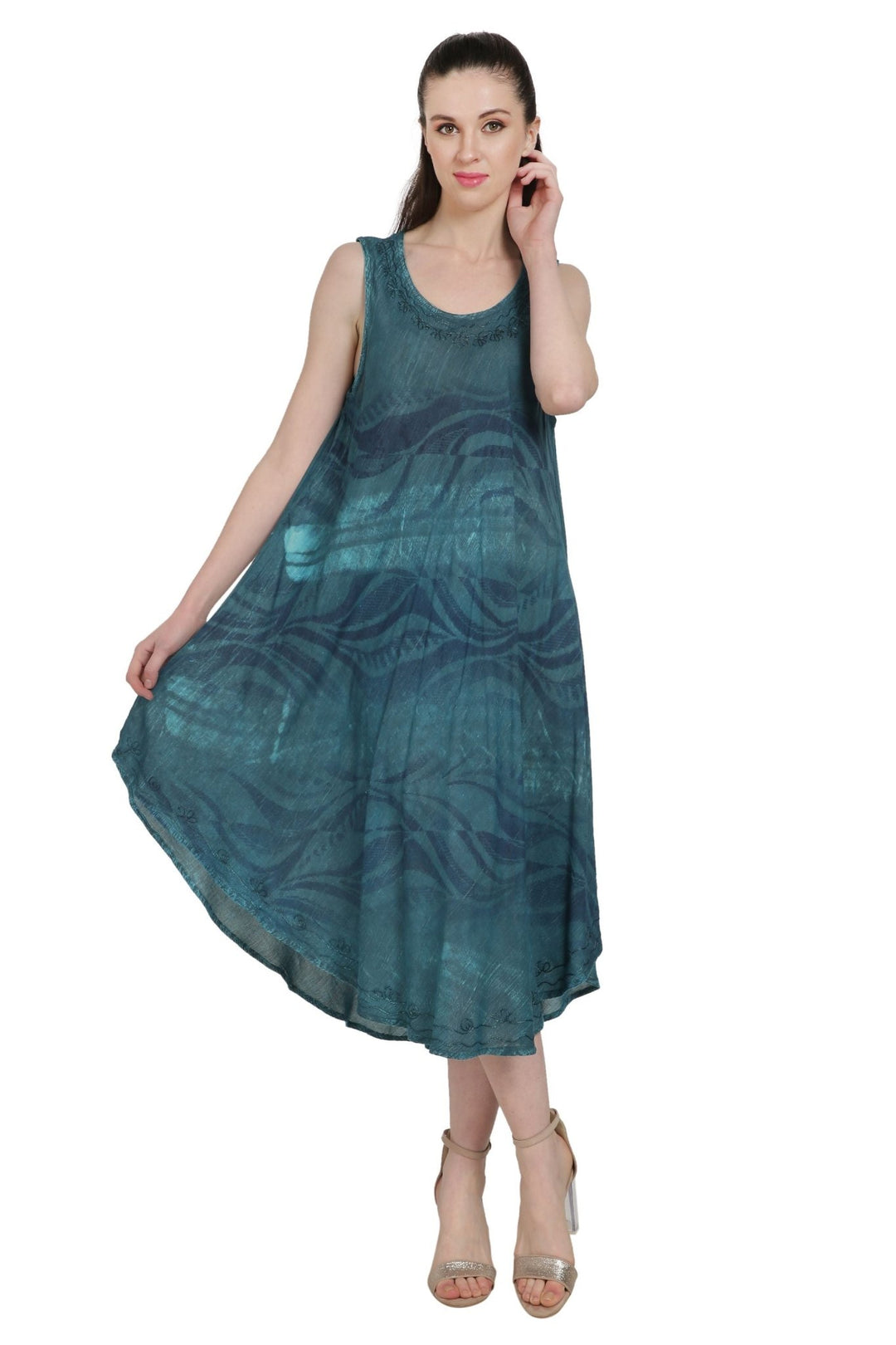 Block Print Tie Dye Umbrella Beach Dress UD48-2301 - Advance Apparels Inc