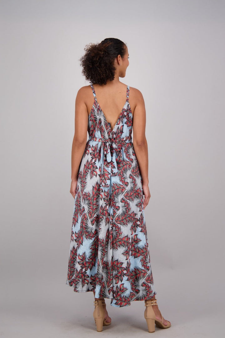 Blue + Red Floral Print Silk Maxi Dress AB16064 - Advance Apparels Inc