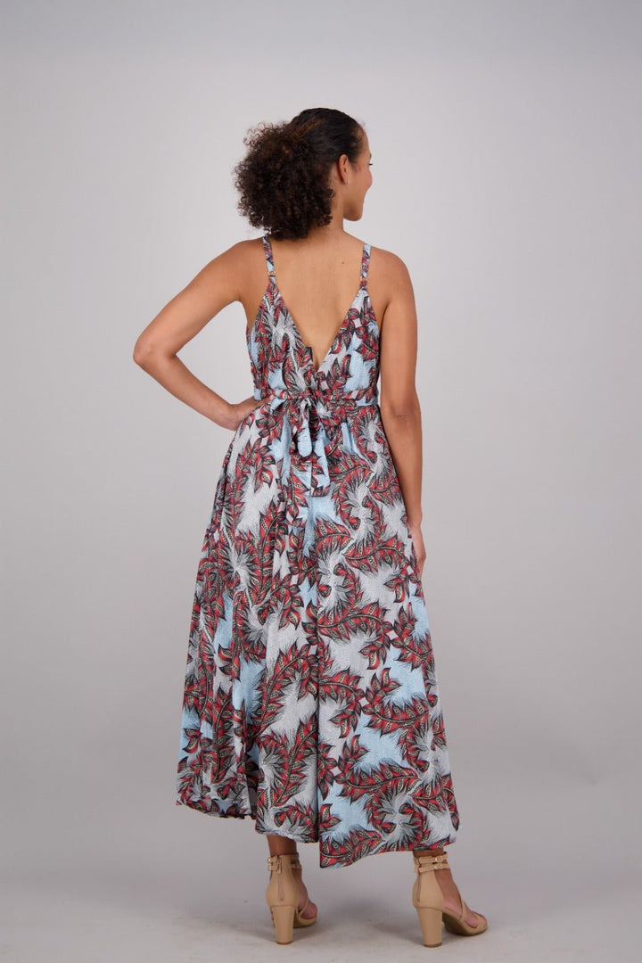 Blue + Red Floral Print Silk Maxi Dress AB16064 - Advance Apparels Inc