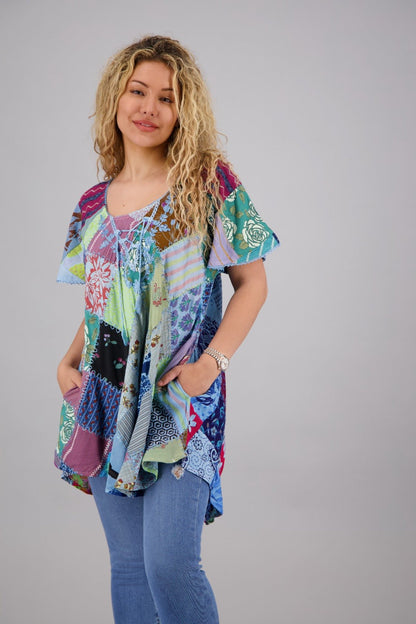 Bohemian Patchwork Blouse PAT3267 - Advance Apparels Inc