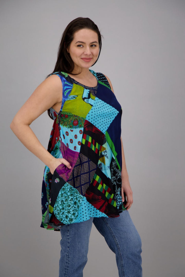 Bohemian Patchwork Umbrella Dress/Tank PAT-3268 - Advance Apparels Inc