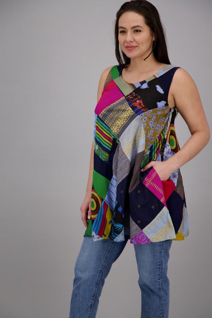 Bohemian Patchwork Umbrella Dress/Tank PAT-3268 - Advance Apparels Inc