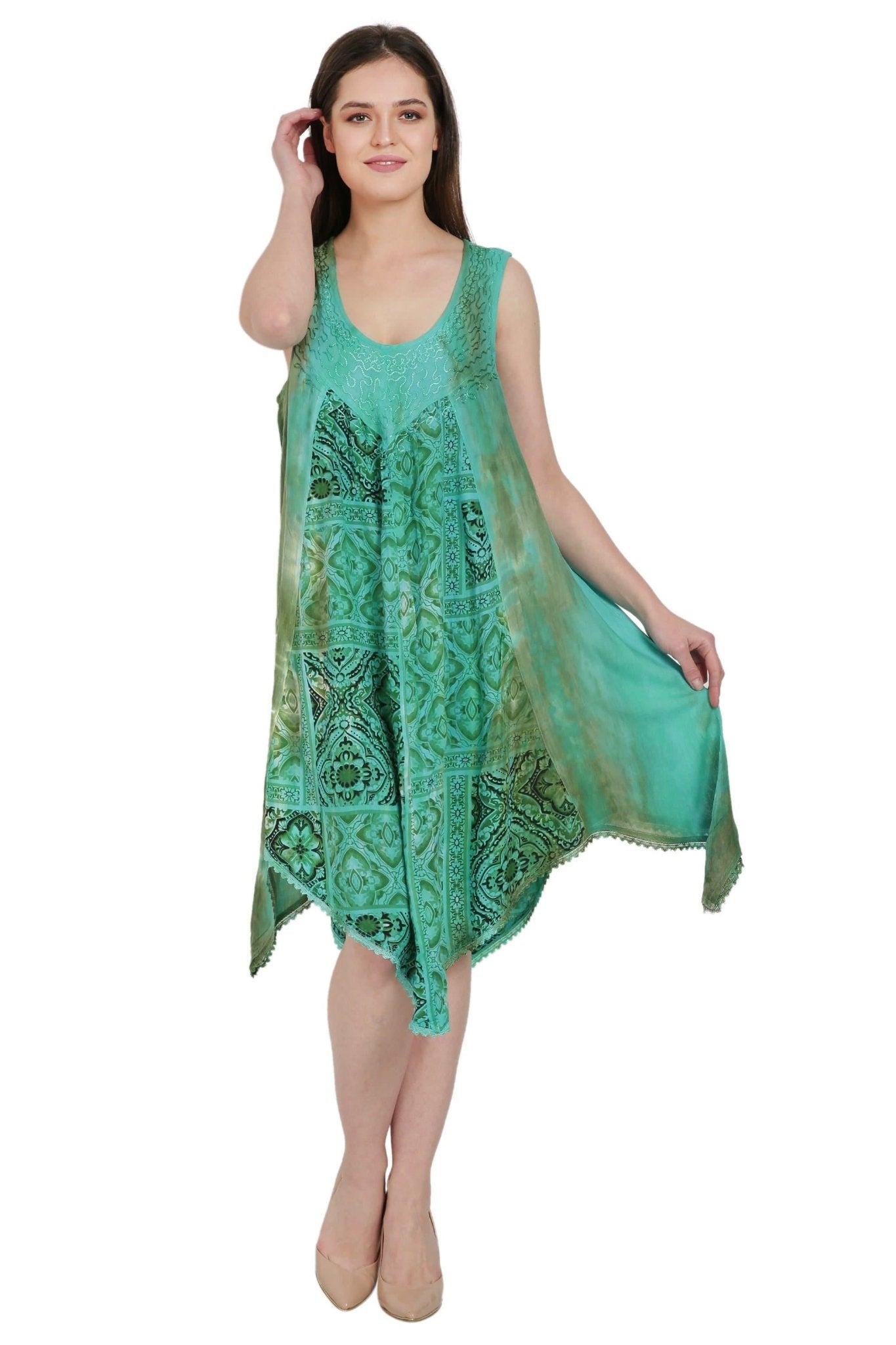 Boho Chic Embroidered Handkerchief Hem Dress TD-851 - Advance Apparels Inc