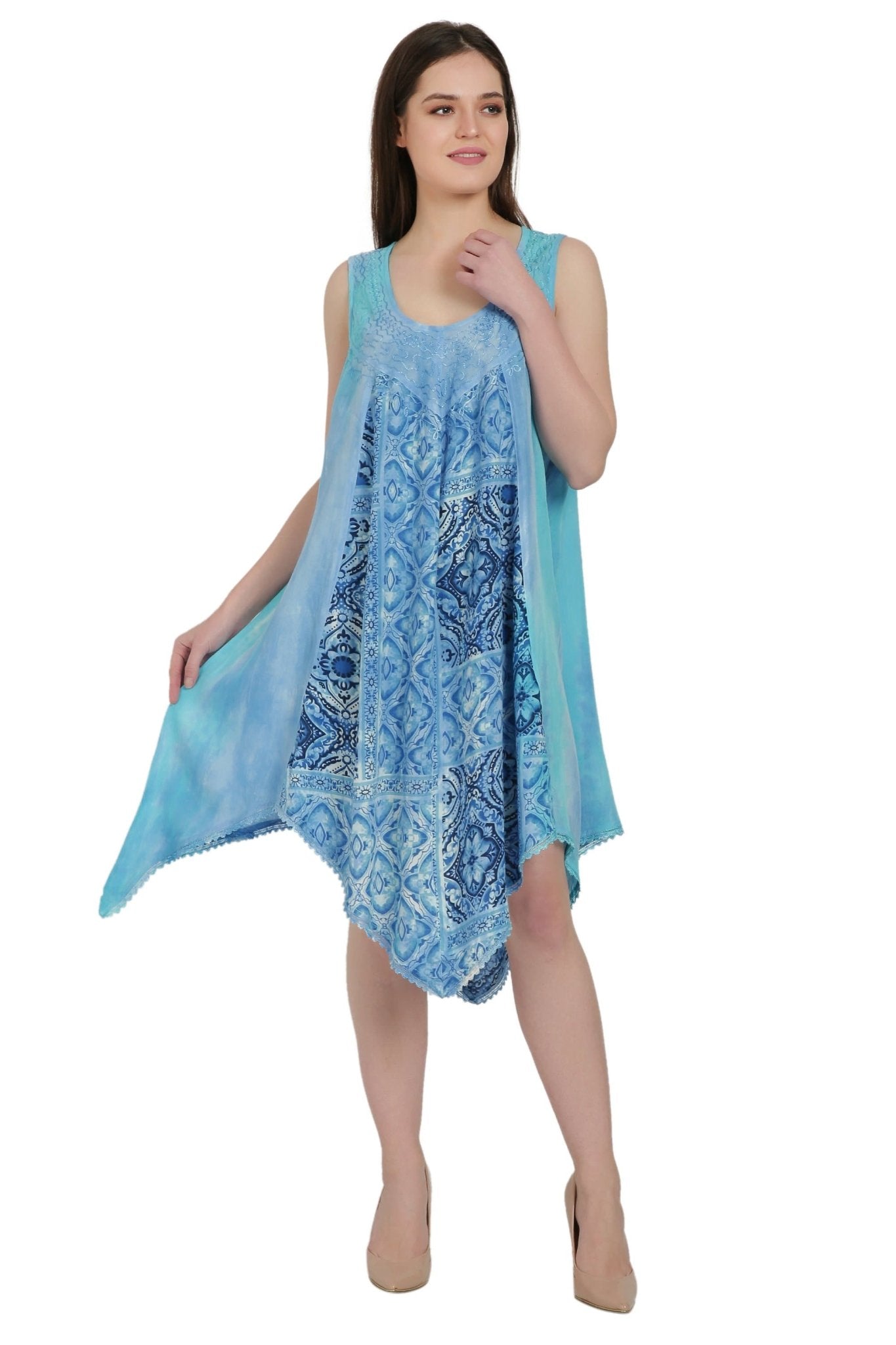 Boho Chic Embroidered Handkerchief Hem Dress TD-851 - Advance Apparels Inc