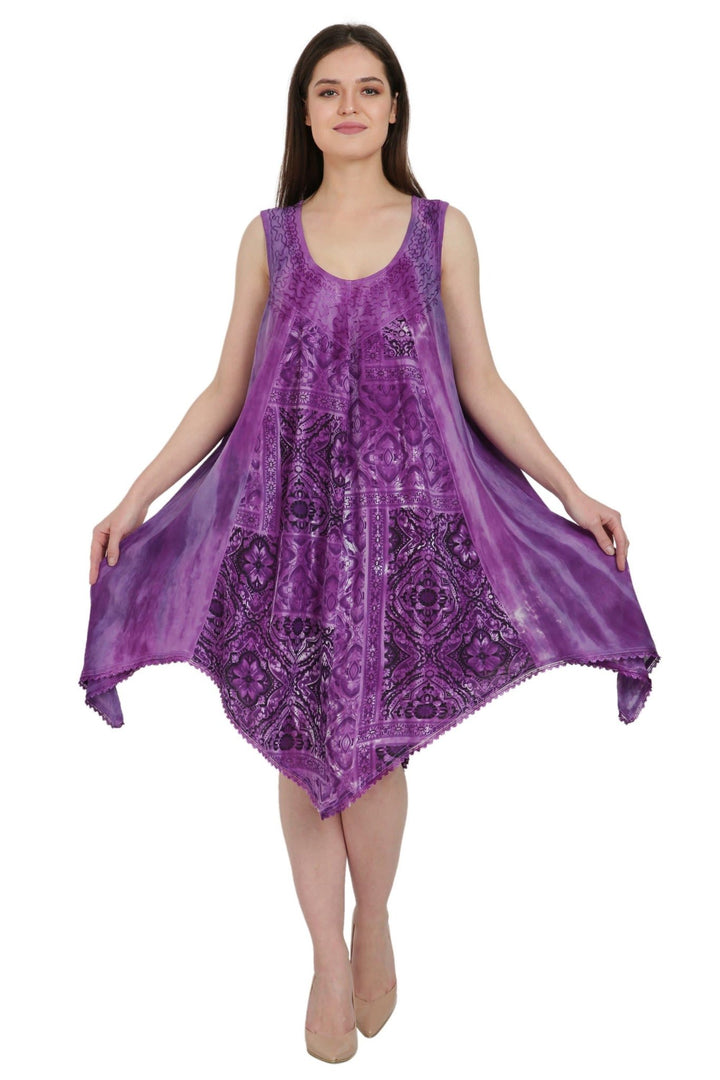 Boho Chic Embroidered Handkerchief Hem Dress TD-851 - Advance Apparels Inc