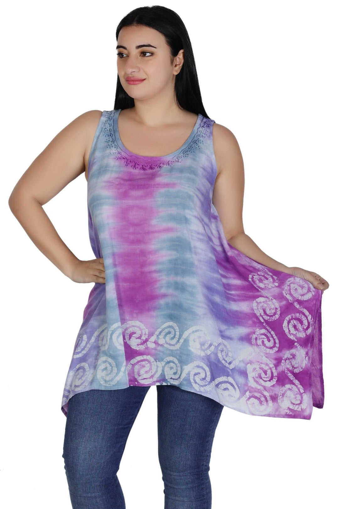 Border Print Tie Dye Tank Top T-3203 - Advance Apparels Inc