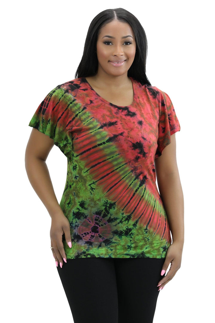 Cap Sleeve Spandex Tie Dye Blouse SP4 - Advance Apparels Inc