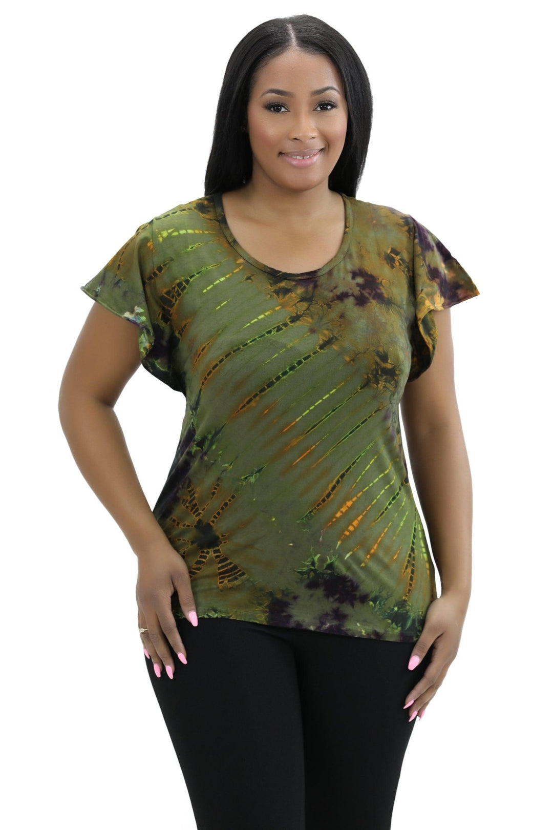 Cap Sleeve Spandex Tie Dye Blouse SP4 - Advance Apparels Inc