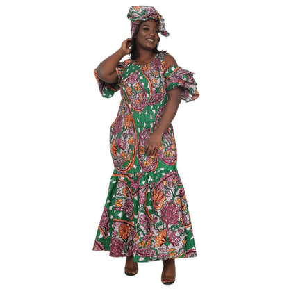 Cold Shoulder Ankara Print Maxi Dress 2272-70 - Advance Apparels Inc