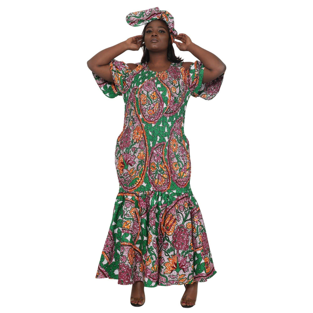 Cold Shoulder Ankara Print Maxi Dress 2272-70 - Advance Apparels Inc