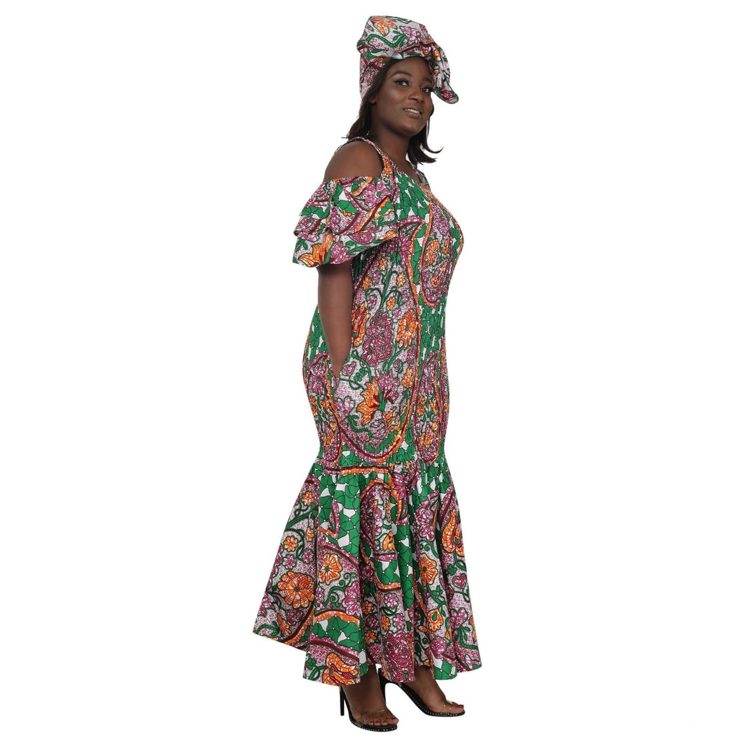 Cold Shoulder Ankara Print Maxi Dress 2272-70 - Advance Apparels Inc