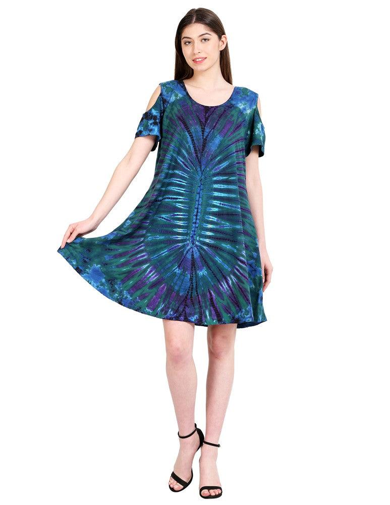 Cold Shoulder Spandex Tie Dye Dress 19442 - Advance Apparels Inc