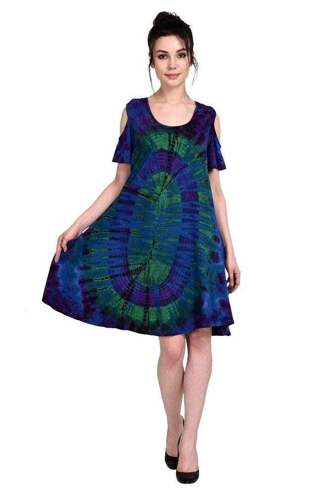 Cold Shoulder Spandex Tie Dye Dress 19442 - Advance Apparels Inc