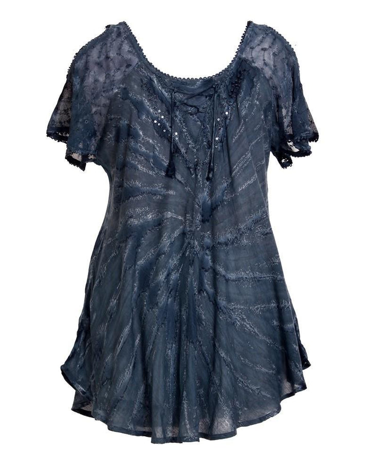 Cold Shoulder Tie Dye Blouse 18723 - Advance Apparels Inc