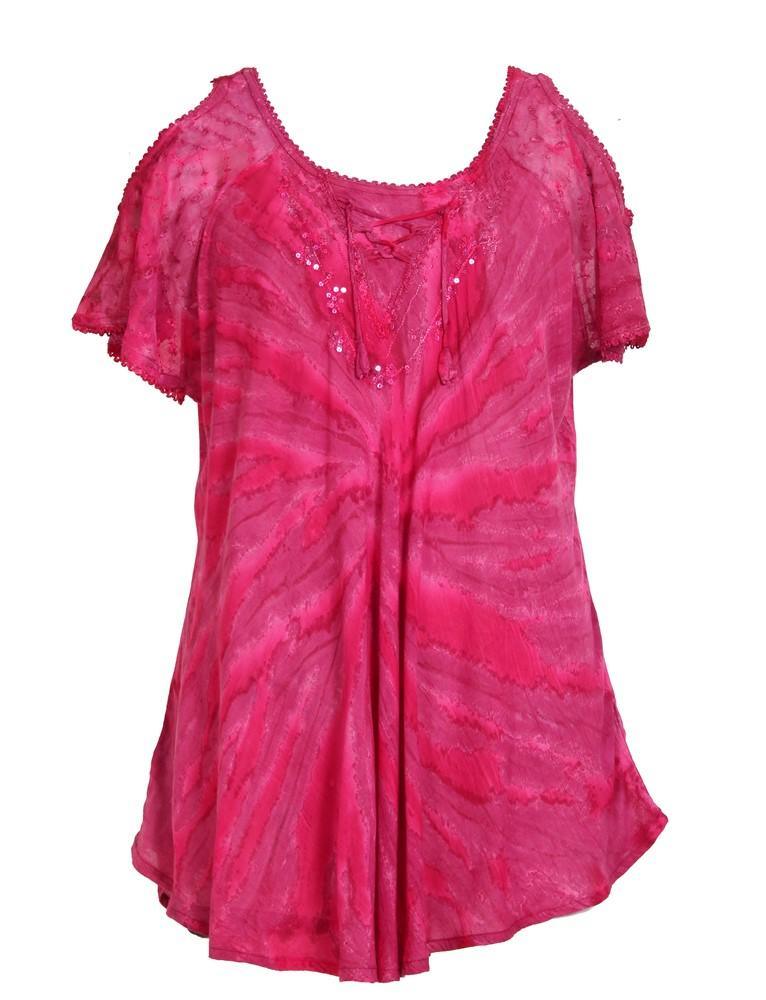 Cold Shoulder Tie Dye Blouse 18723 - Advance Apparels Inc