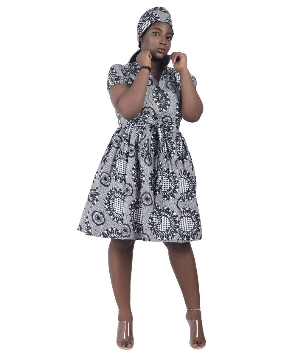 Collared Ankara Print Short Sleeve Dress 2259 - Advance Apparels Inc