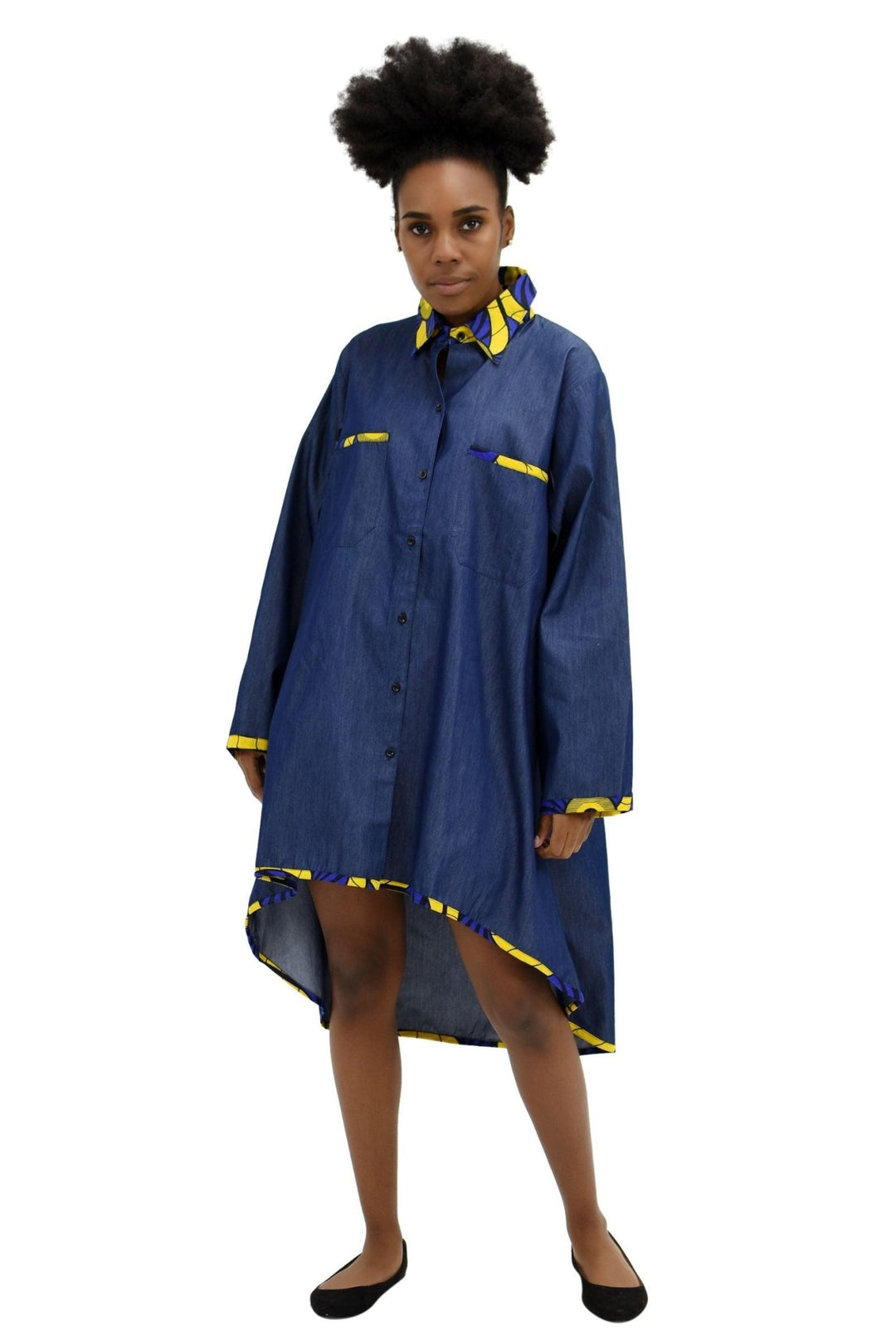 Denim/Ankara Over Sized Shirt / Dress 2199-417 - Advance Apparels Inc