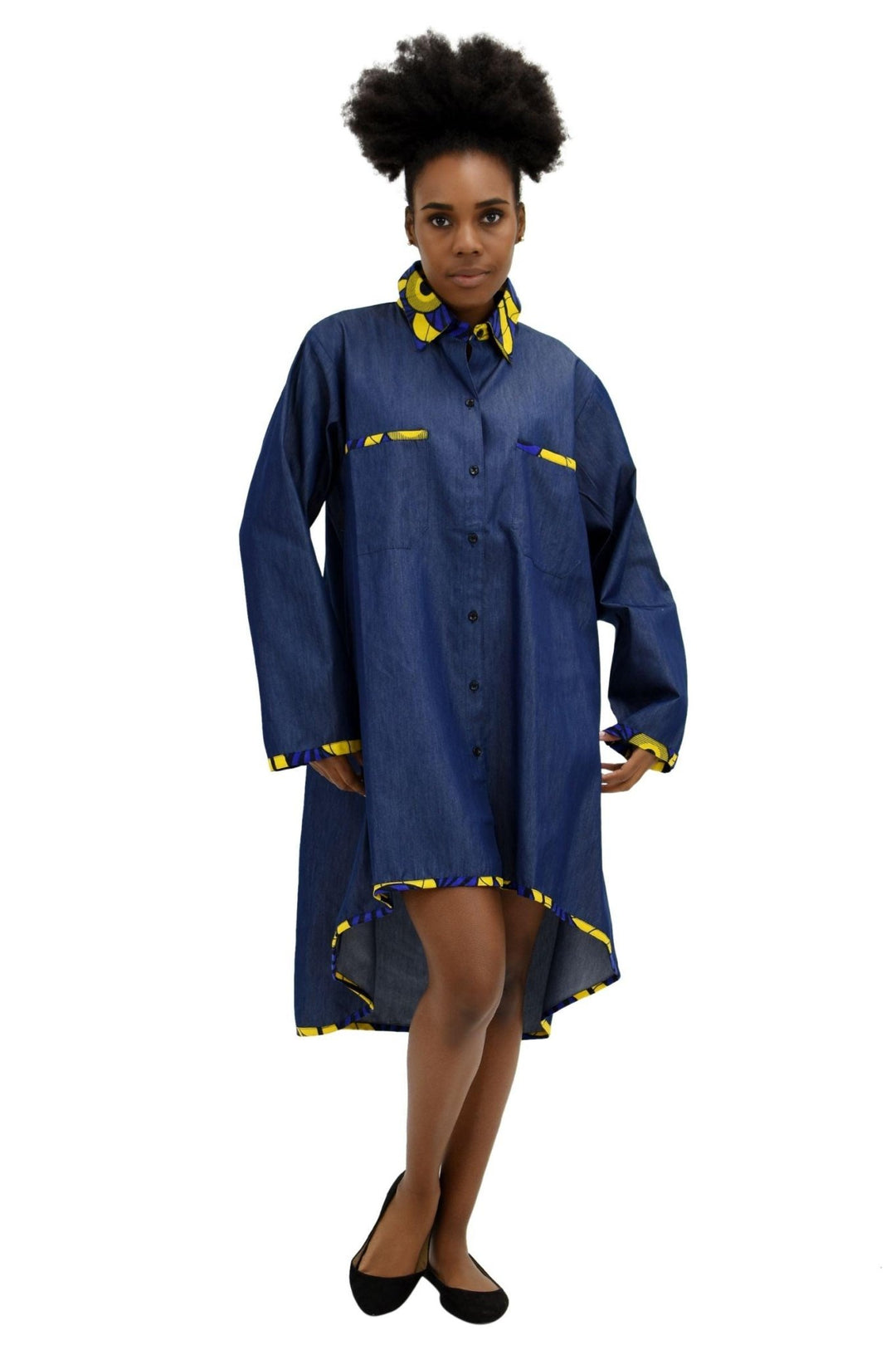 Denim/Ankara Over Sized Shirt / Dress 2199-417 - Advance Apparels Inc