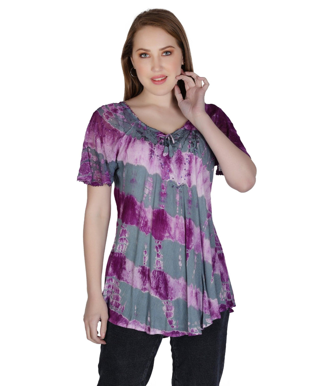 Double Washed Tie Dye Blouse 302136 - Advance Apparels Inc