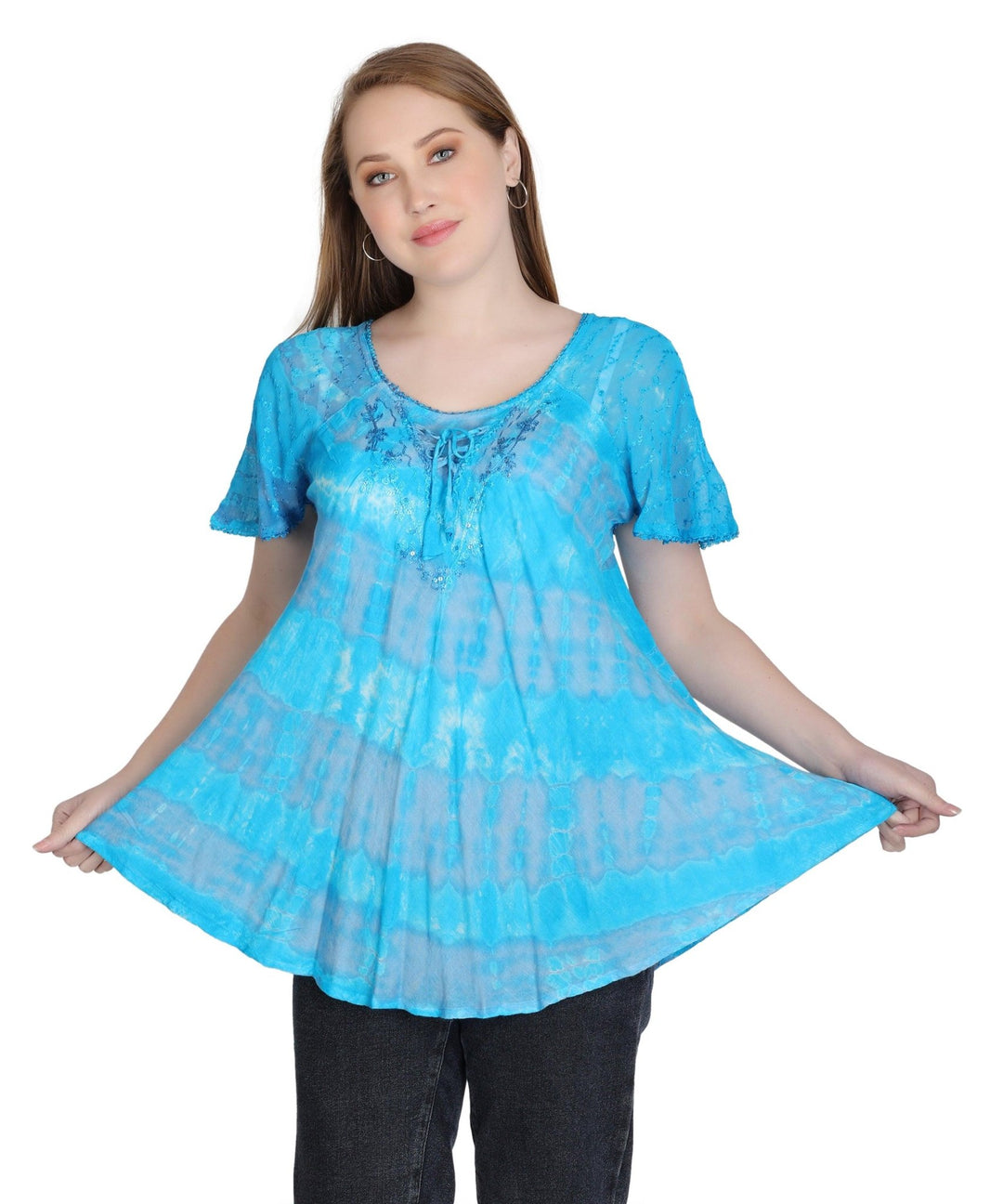 Double Washed Tie Dye Blouse 302136 - Advance Apparels Inc