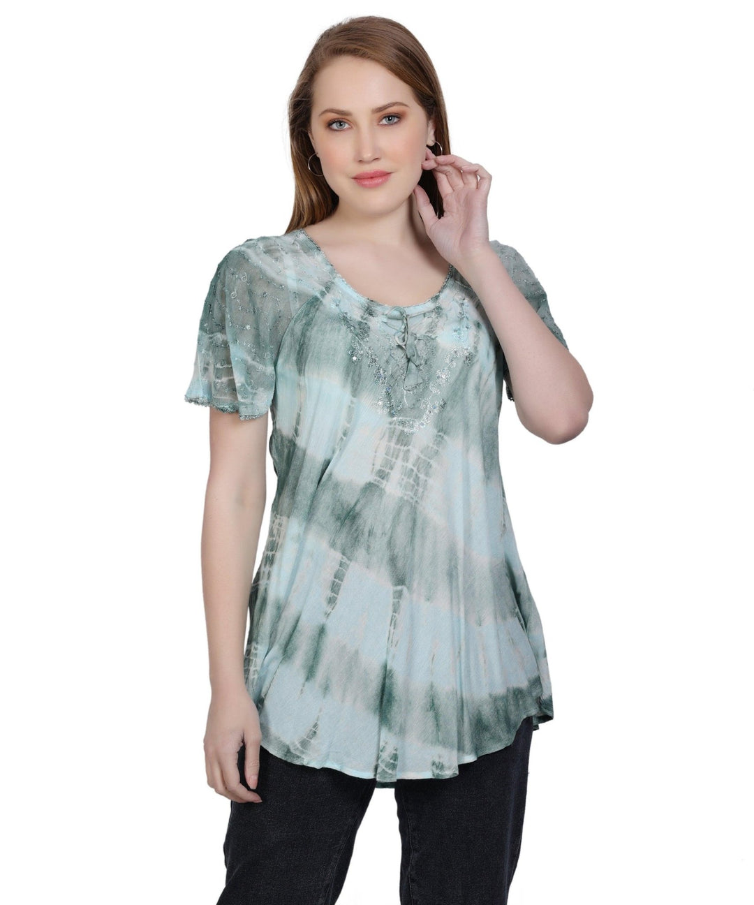 Double Washed Tie Dye Blouse 302136 - Advance Apparels Inc