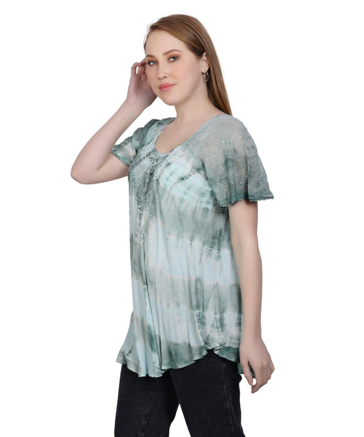 Double Washed Tie Dye Blouse 302136 - Advance Apparels Inc