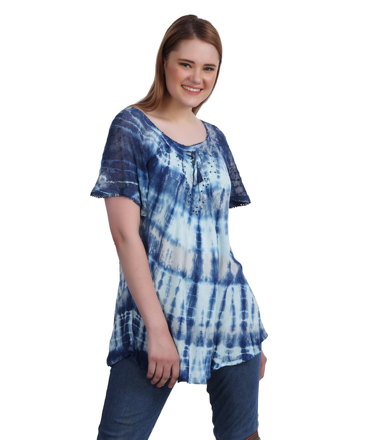 Double Washed Tie Dye Blouse 302136 - Advance Apparels Inc