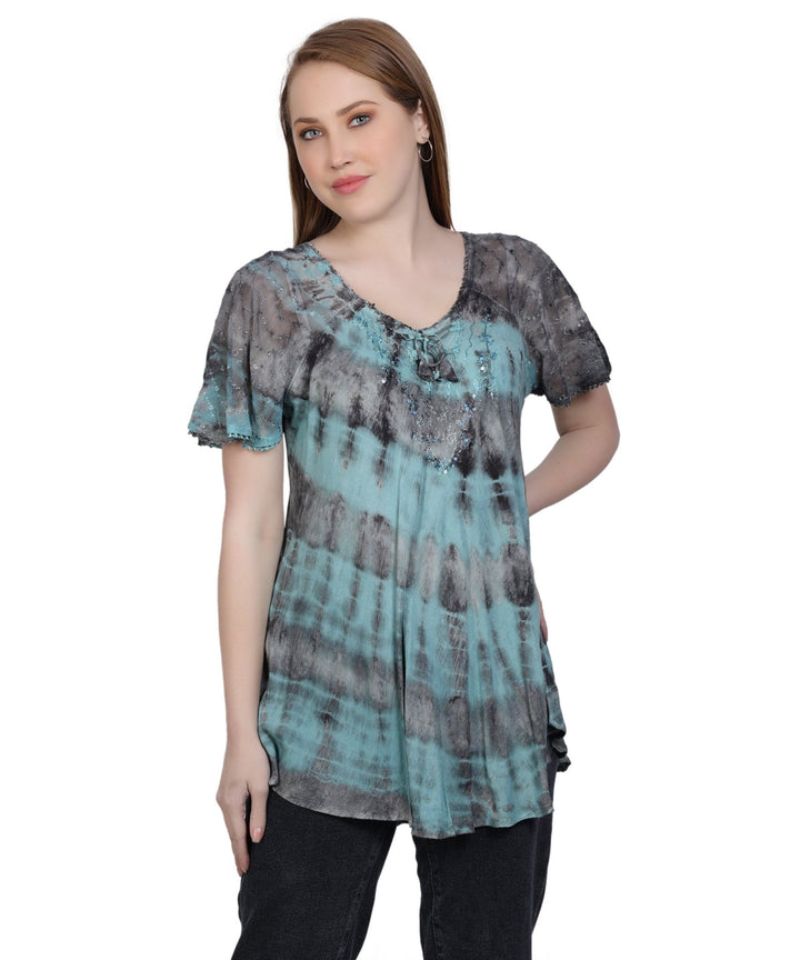 Double Washed Tie Dye Blouse 302136 - Advance Apparels Inc