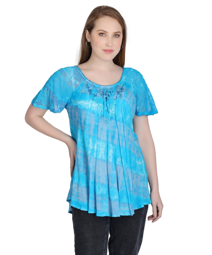 Double Washed Tie Dye Blouse 302136 - Advance Apparels Inc