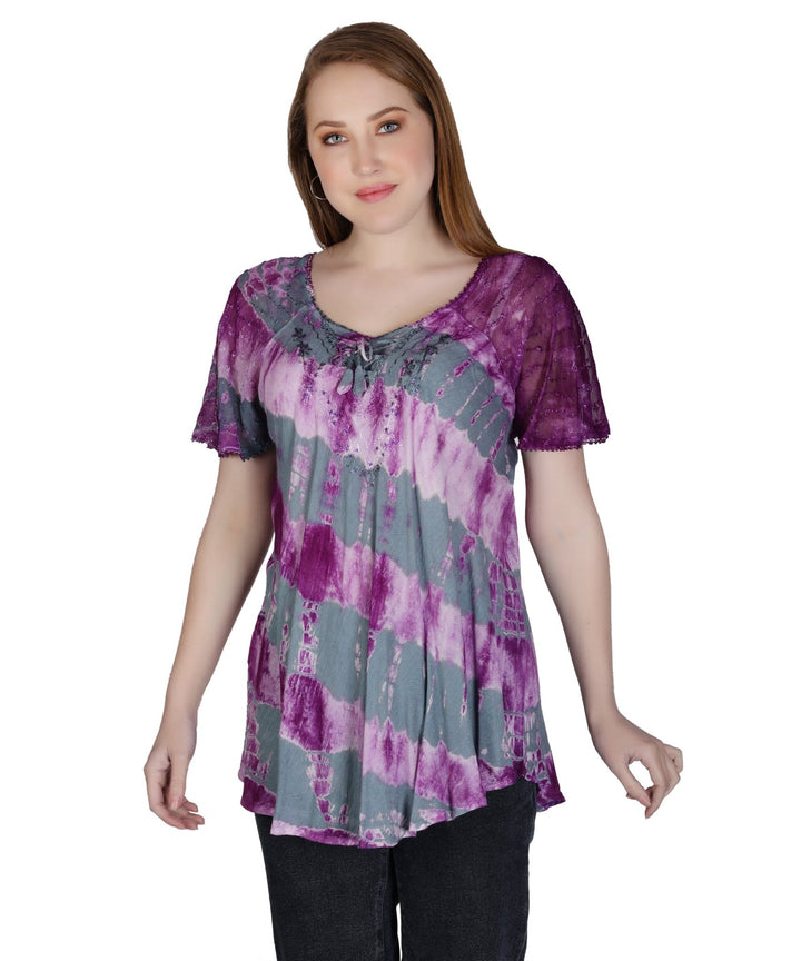 Double Washed Tie Dye Blouse 302136 - Advance Apparels Inc