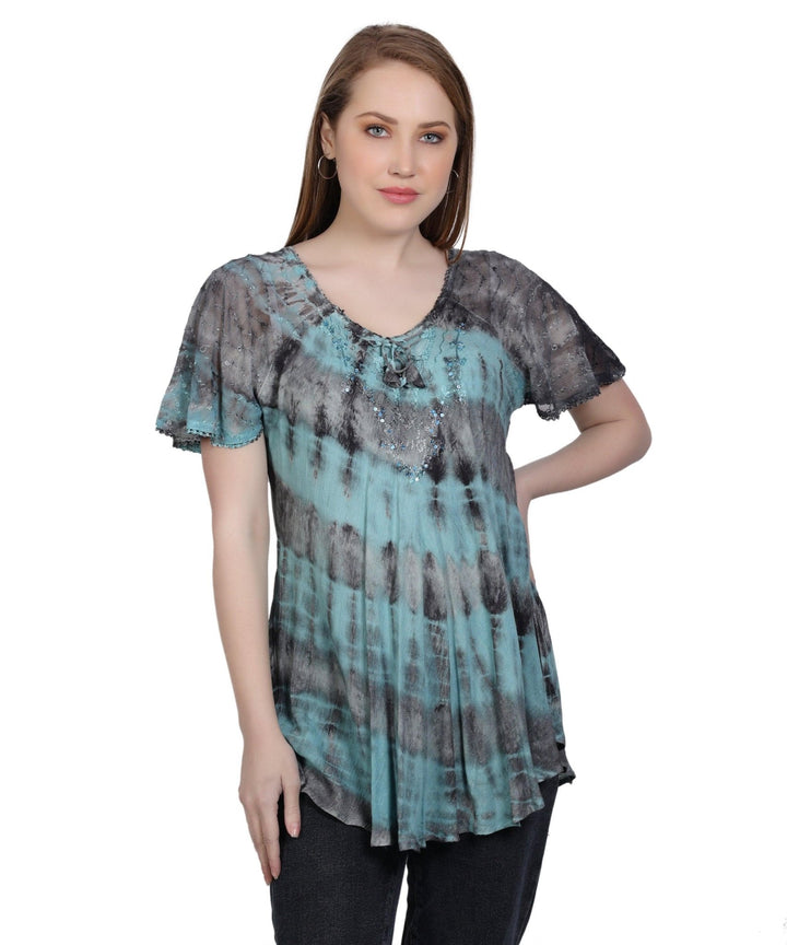 Double Washed Tie Dye Blouse 302136 - Advance Apparels Inc