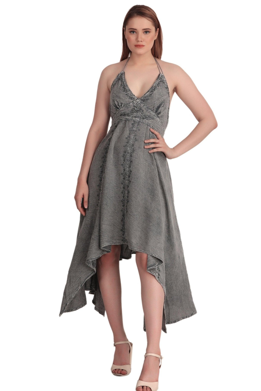 Elastic Back Acid Wash Dress (S/M-1X/2X) 4 Colors ADL-30332 - Advance Apparels Inc