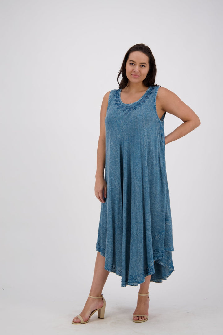 Embroidered Acid Wash Beach Dress 19255 - Advance Apparels Inc