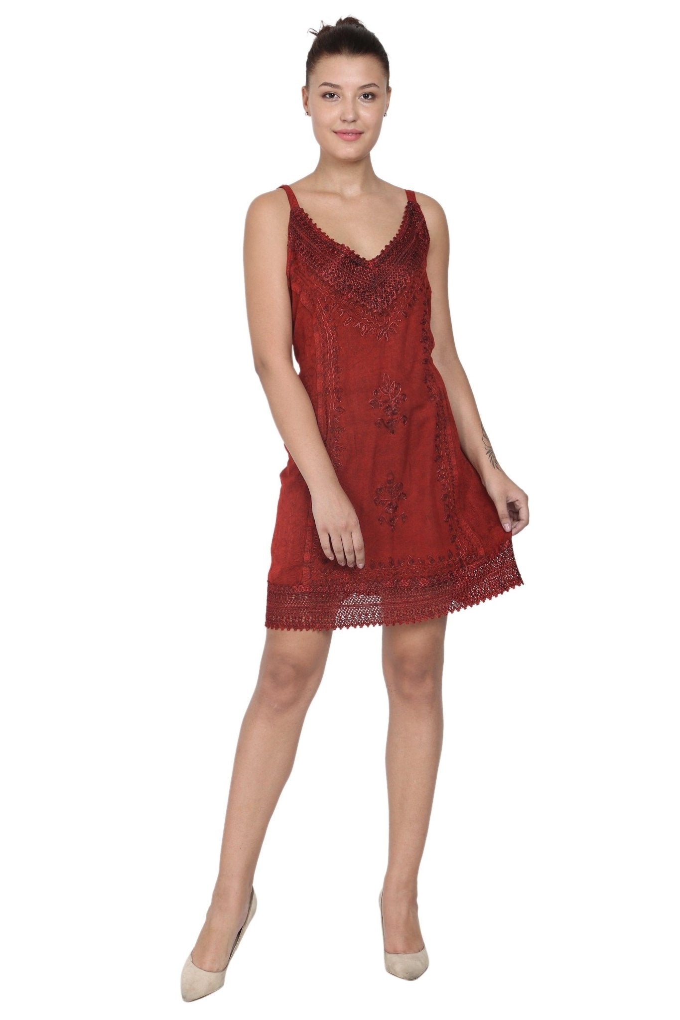 Embroidered Mid-Length Acid Wash Renaissance Dress (S/M-1X/2X) 161112 - Advance Apparels Inc