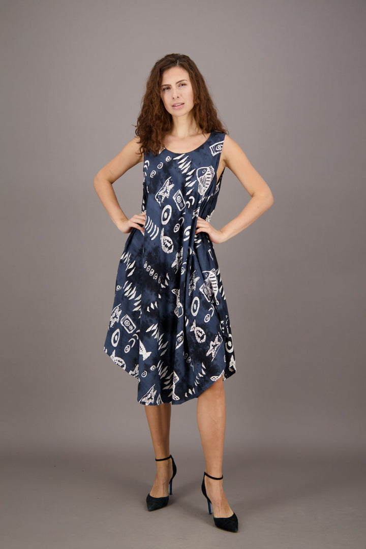 Fish Print Beach Dress Rayon 17146 - Advance Apparels Inc