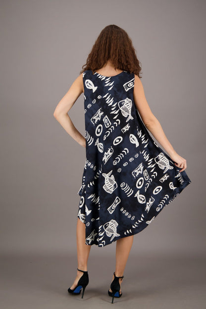 Fish Print Beach Dress Rayon 17146 - Advance Apparels Inc