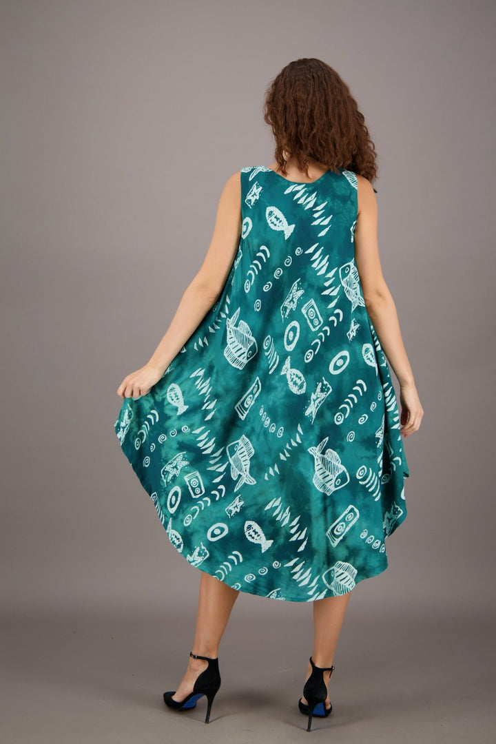 Fish Print Beach Dress Rayon 17146 - Advance Apparels Inc