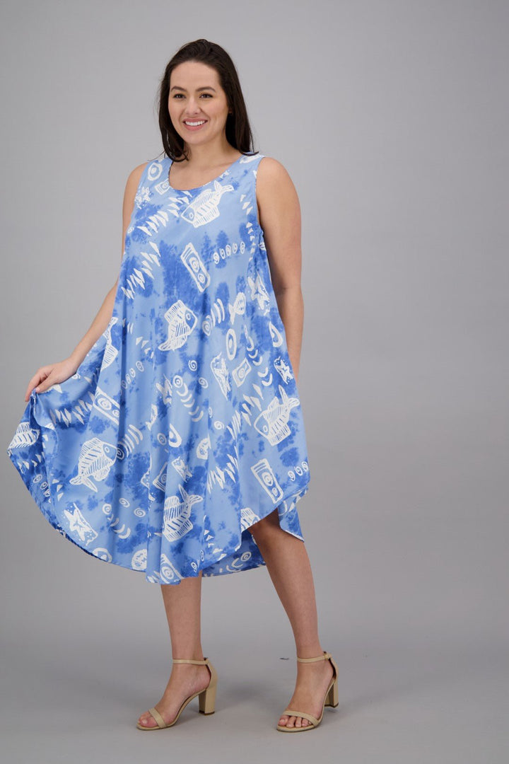 Fish Print Beach Dress Rayon 17146 - Advance Apparels Inc